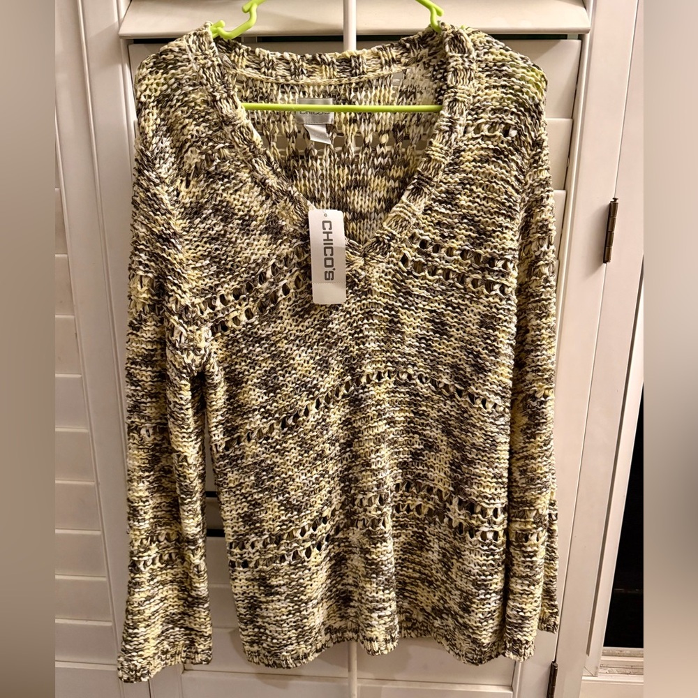Chico's Olive Mix Marled V-Neck Knit Top